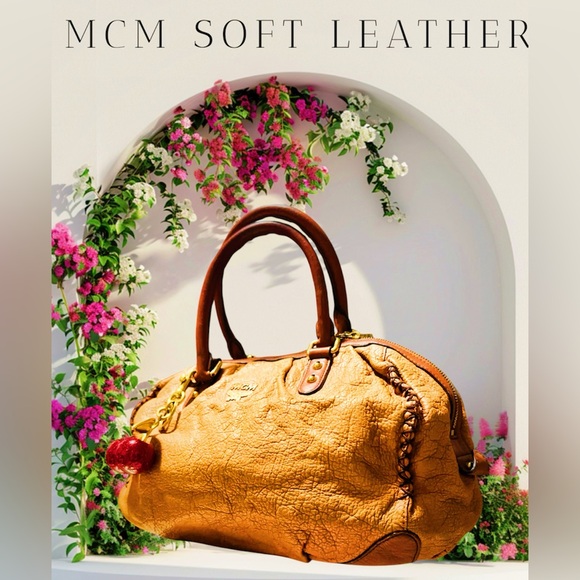 Authentic MCM Vintage shoulder bag Tan Leather Satchel tote bag - Picture 4 of 17